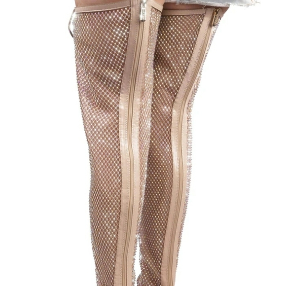 Cape Robbin Lace-Up Diamond Thigh High Boots Nude - Picture 3 of 3